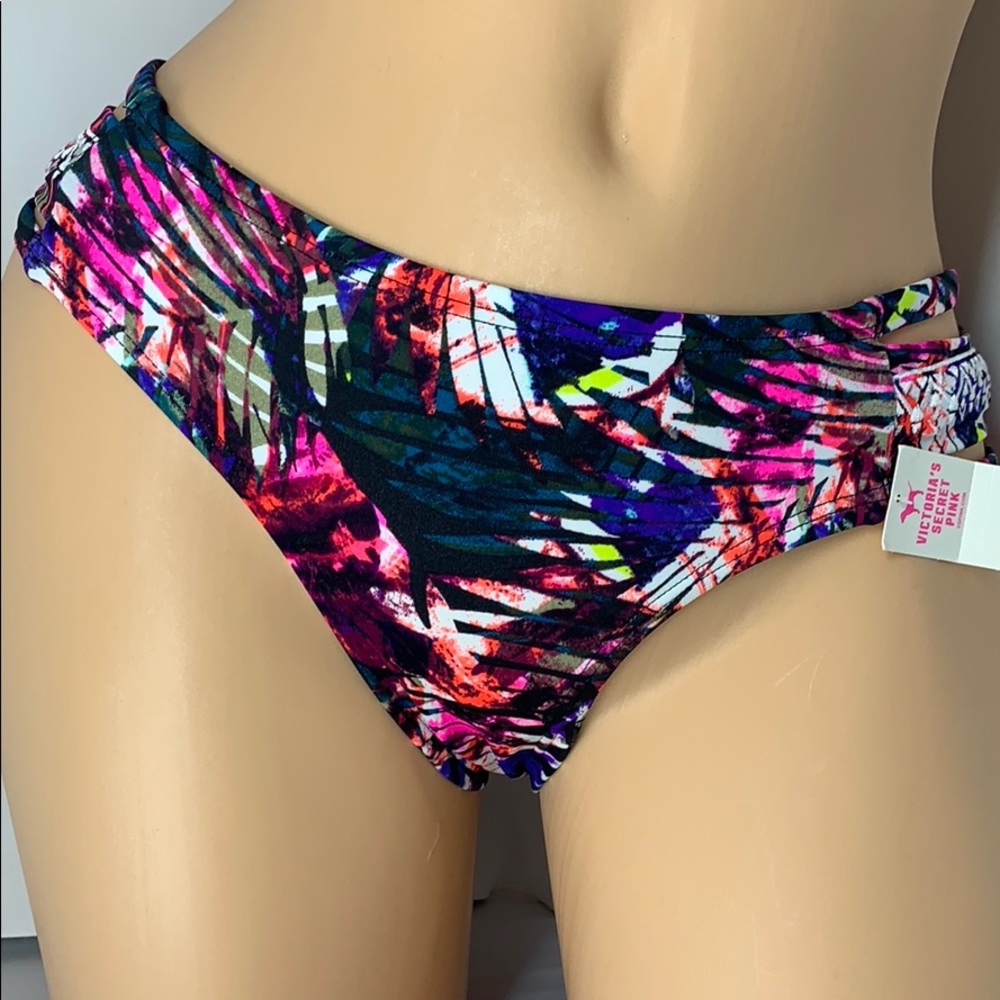 Pink Victoria’s Secret bikini bottom Bathing Suit fern print NWT Extra Small